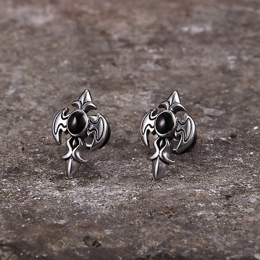 Punk Devil Wings Cross Stainless Steel Stud Earrings