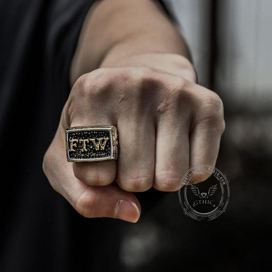 Punk FTW Letters Stainless Steel Biker Ring