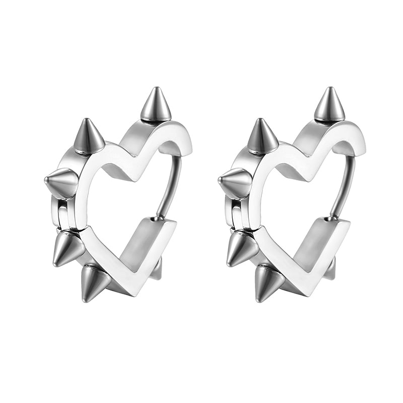 Punk Heart Shape Spike Stainless Steel Earrings