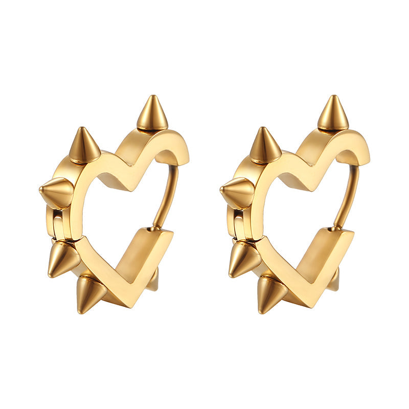 Punk Heart Shape Spike Stainless Steel Earrings