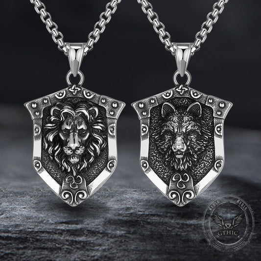 Punk Lion Wolf Shield Stainless Steel Necklace
