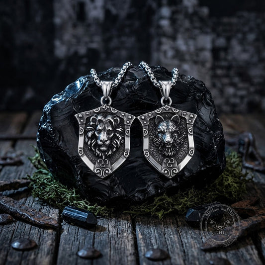 Punk Lion Wolf Shield Stainless Steel Necklace
