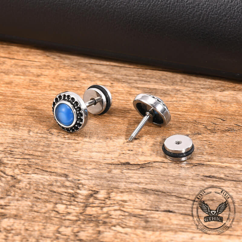 Punk Rock Round Gemstone Stainless Steel Stud Earrings