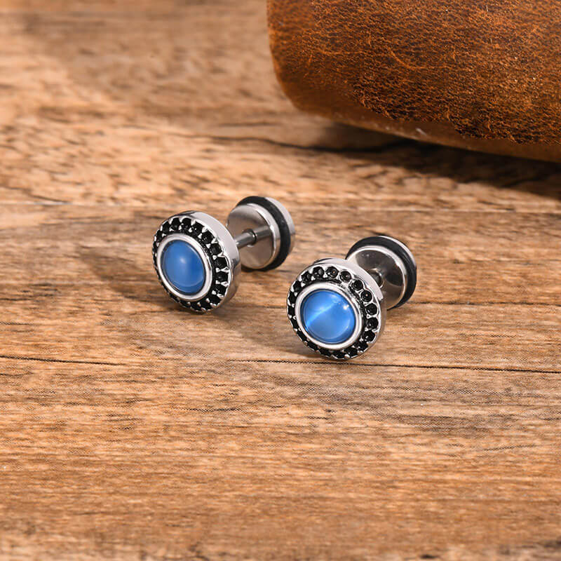 Punk Rock Round Gemstone Stainless Steel Stud Earrings