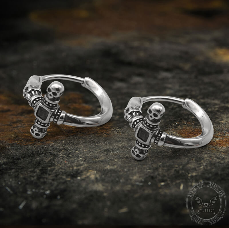 Punk Skull Cross Stainless Steel Hoop Earrings