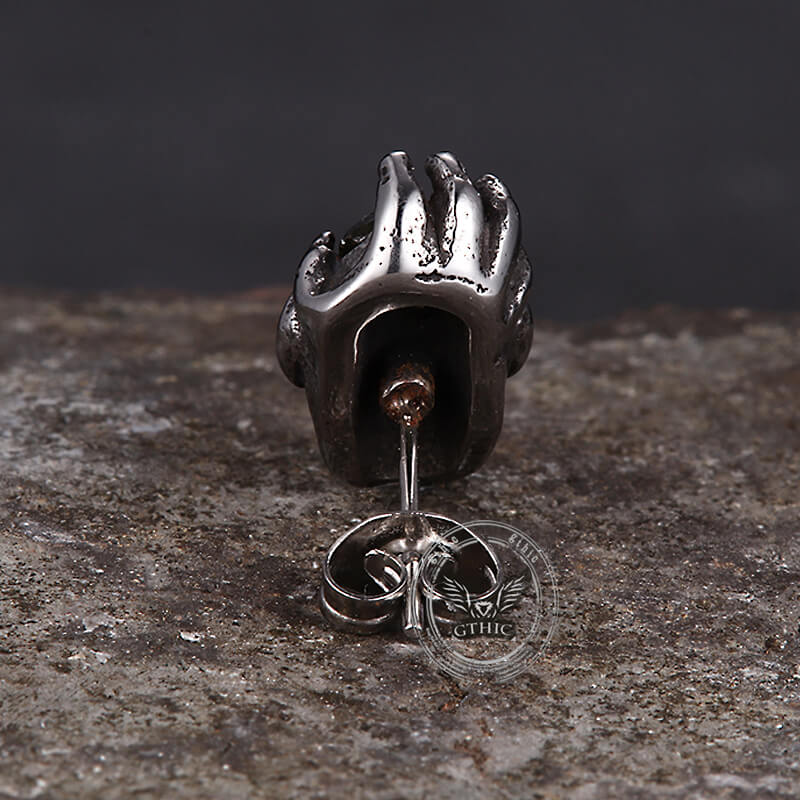 Punk Skull Head Stainless Steel Gemstone Earrings