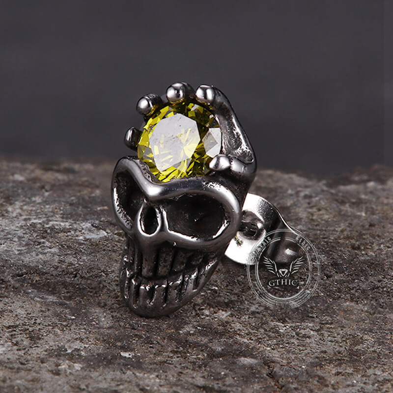 Punk Skull Head Stainless Steel Gemstone Earrings