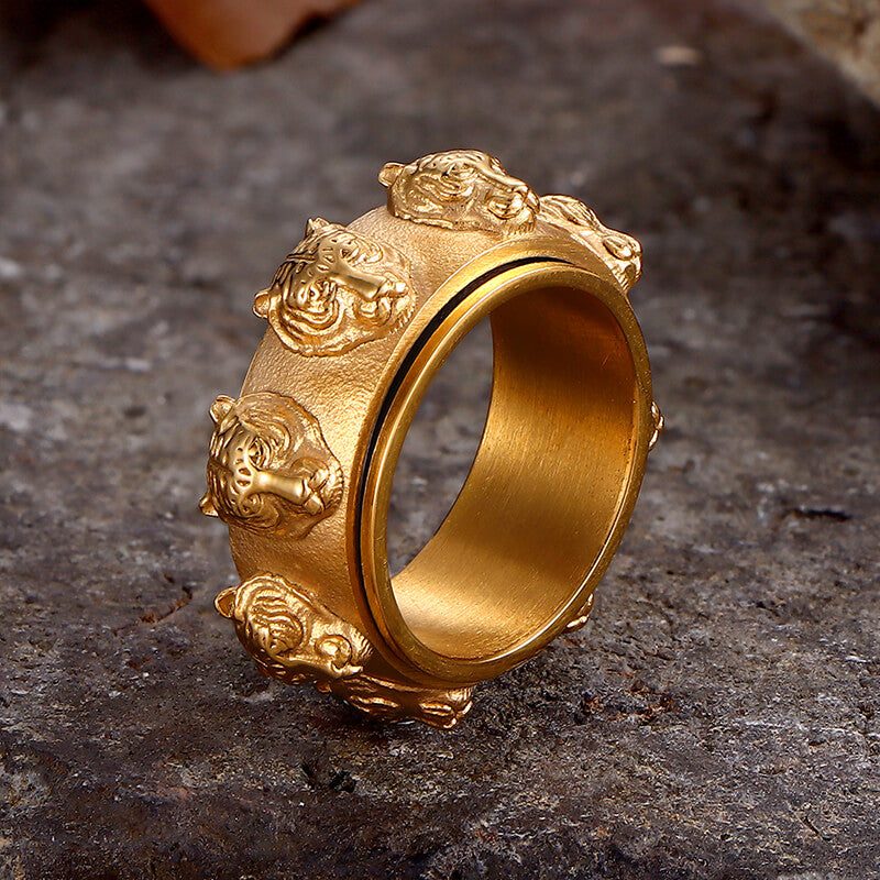 Punk Tiger Head Stainless Steel Spinner Ring
