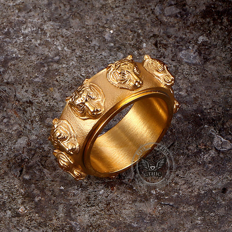 Punk Tiger Head Stainless Steel Spinner Ring