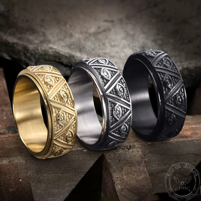 Pyramid Eye of Providence Stainless Steel Spinner Ring