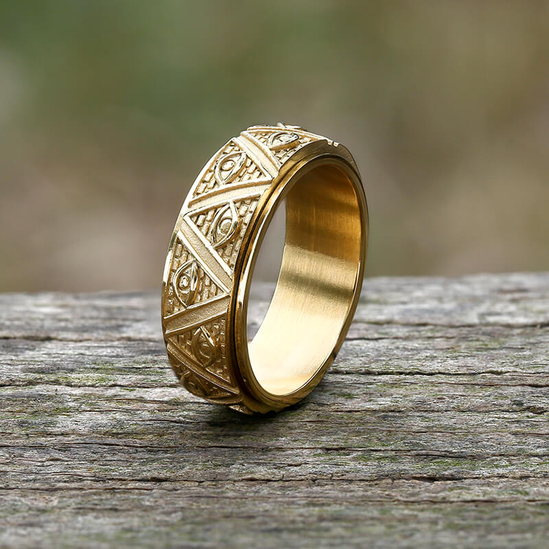 Pyramid Eye of Providence Stainless Steel Spinner Ring