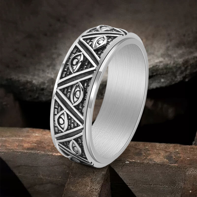 Pyramid Eye of Providence Stainless Steel Spinner Ring