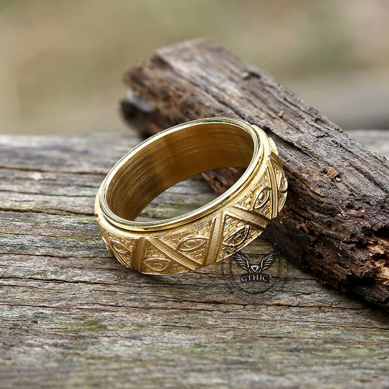Pyramid Eye of Providence Stainless Steel Spinner Ring