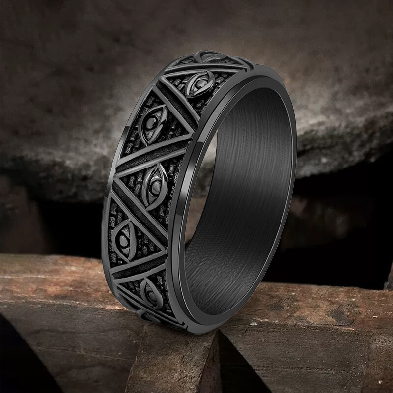 Pyramid Eye of Providence Stainless Steel Spinner Ring