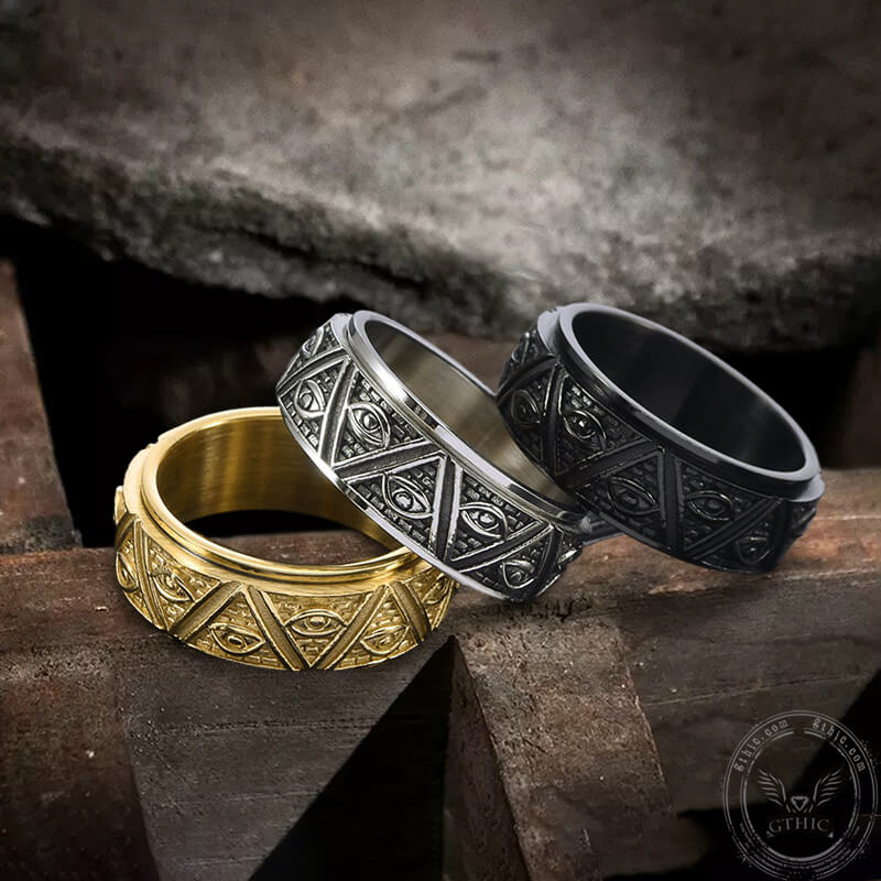 Pyramid Eye of Providence Stainless Steel Spinner Ring