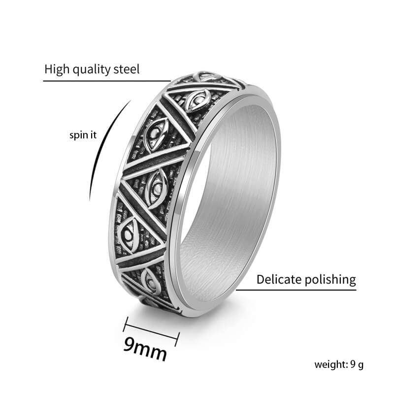 Pyramid Eye of Providence Stainless Steel Spinner Ring