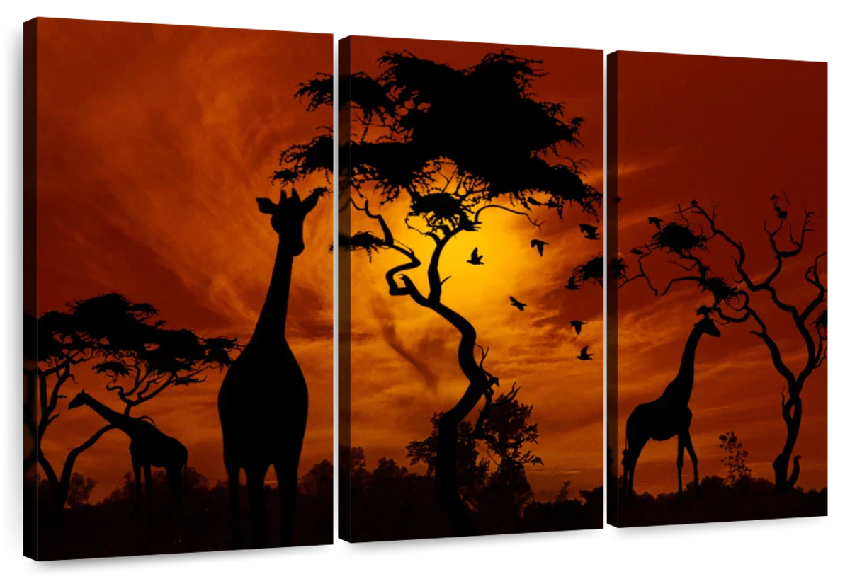 Silhouetted African Giraffes Wall Art