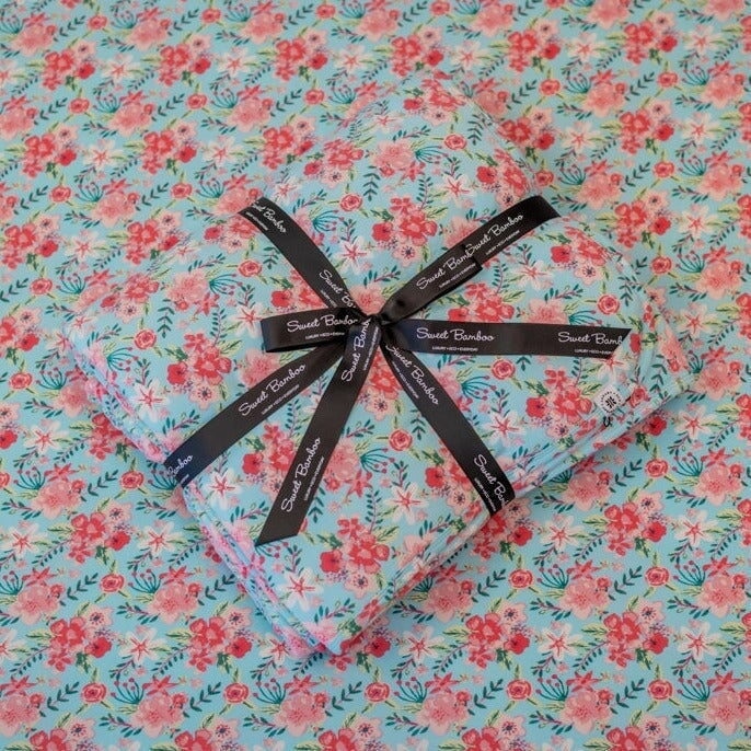 Quilted Blanket Aqua Floral