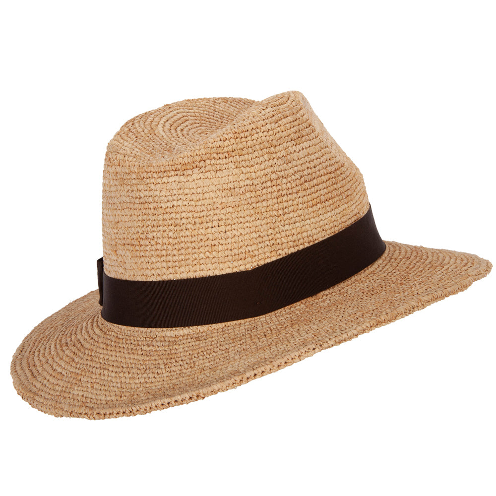 Women's Raffia Braid Double Bow Accented Large Brim Fedora Hat
