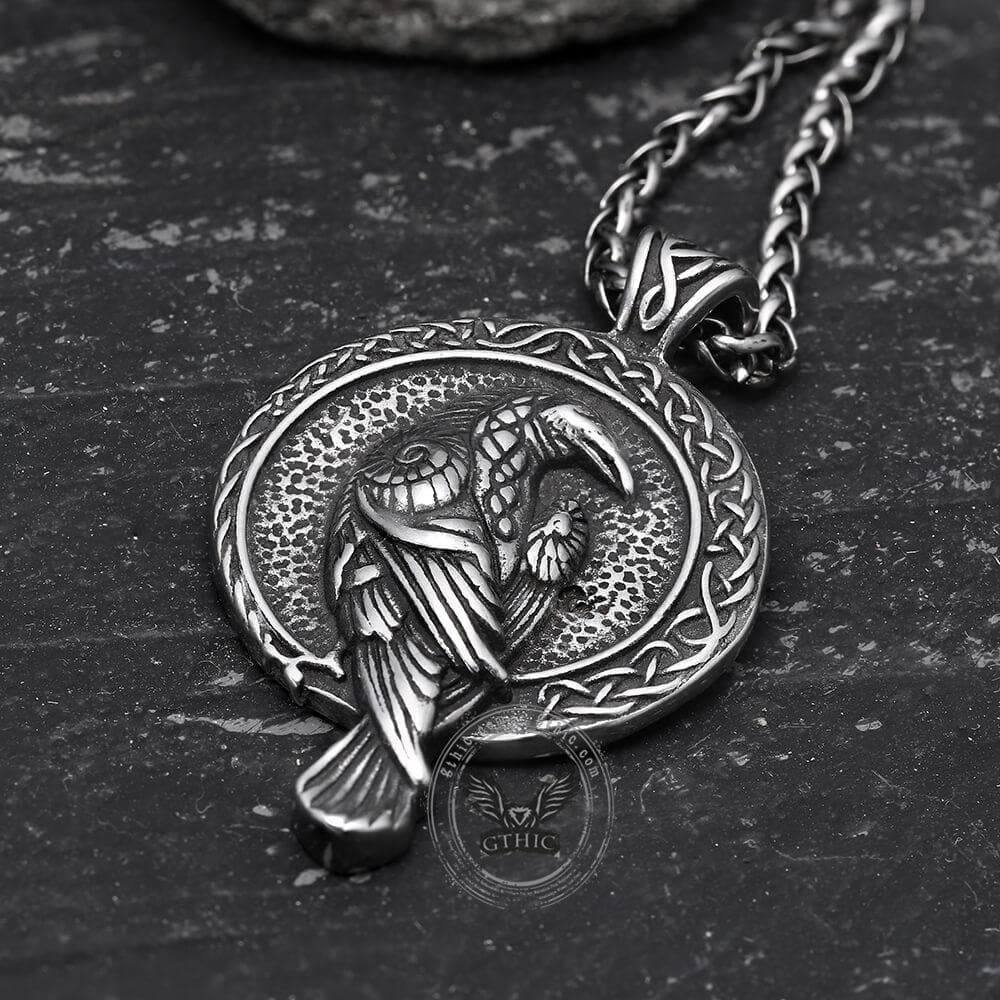 Raven And Triskele Stainless Steel Viking Pendant