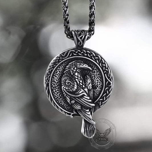 Raven And Triskele Stainless Steel Viking Pendant