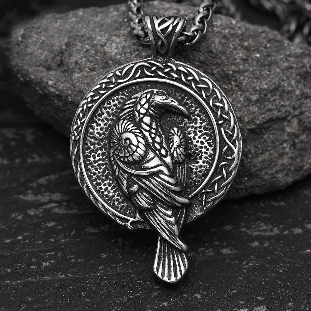 Raven And Triskele Stainless Steel Viking Pendant