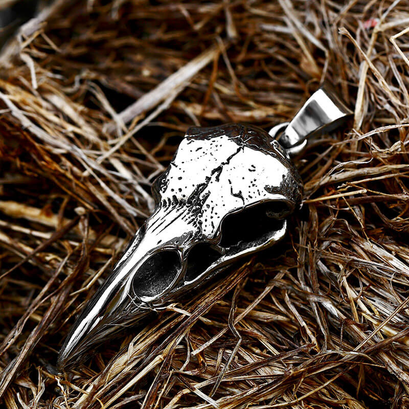 Raven Skull Stainless Steel Viking Pendant
