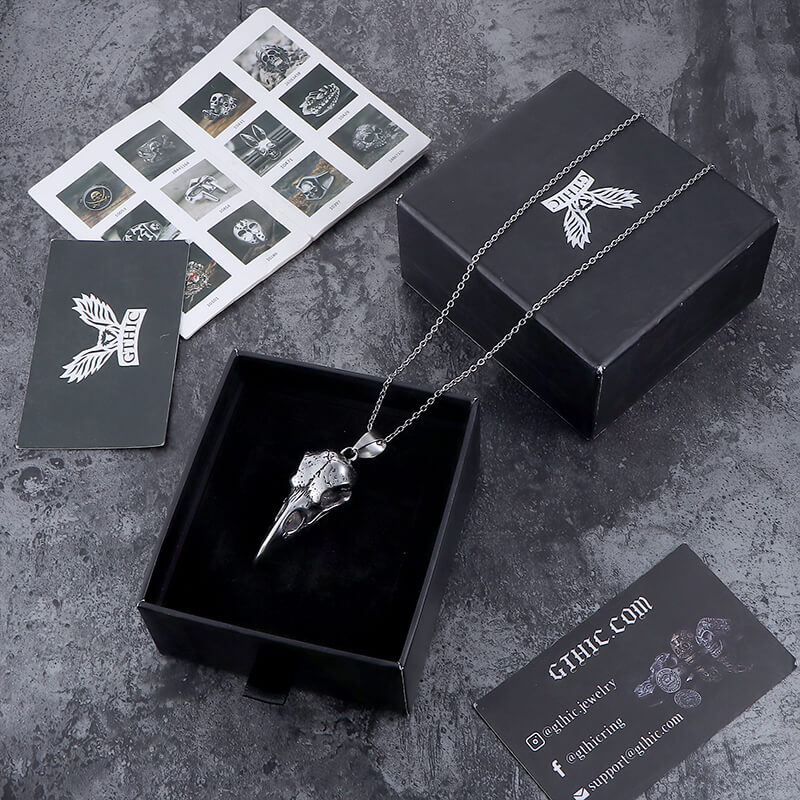 Raven Skull Stainless Steel Viking Pendant