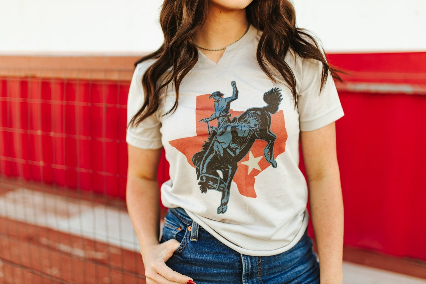 Raw Cut V-neck Texas Cowboy Graphic Tee