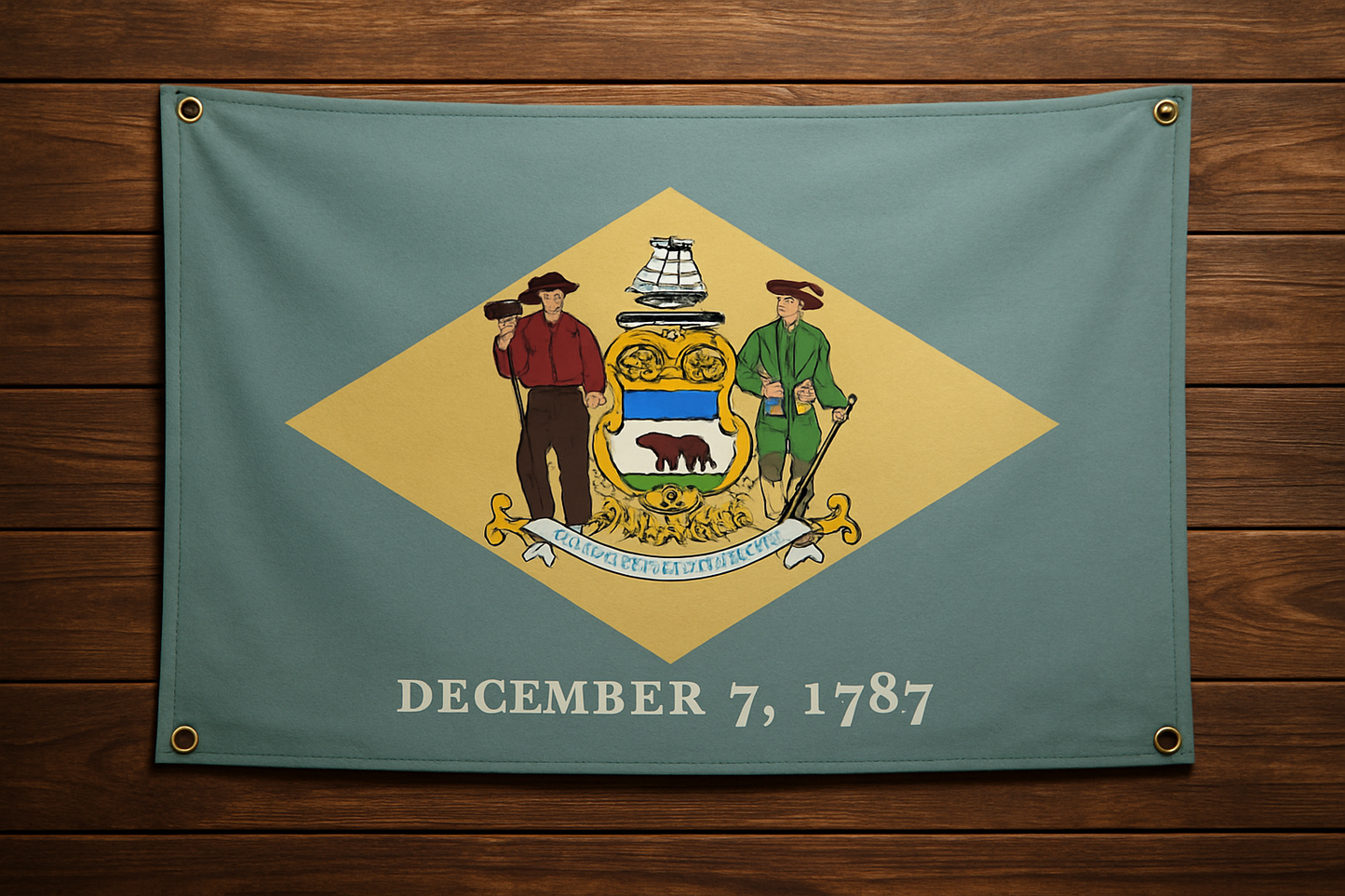 Delaware Flag with Grommets Along the Edges for Wall Hanging