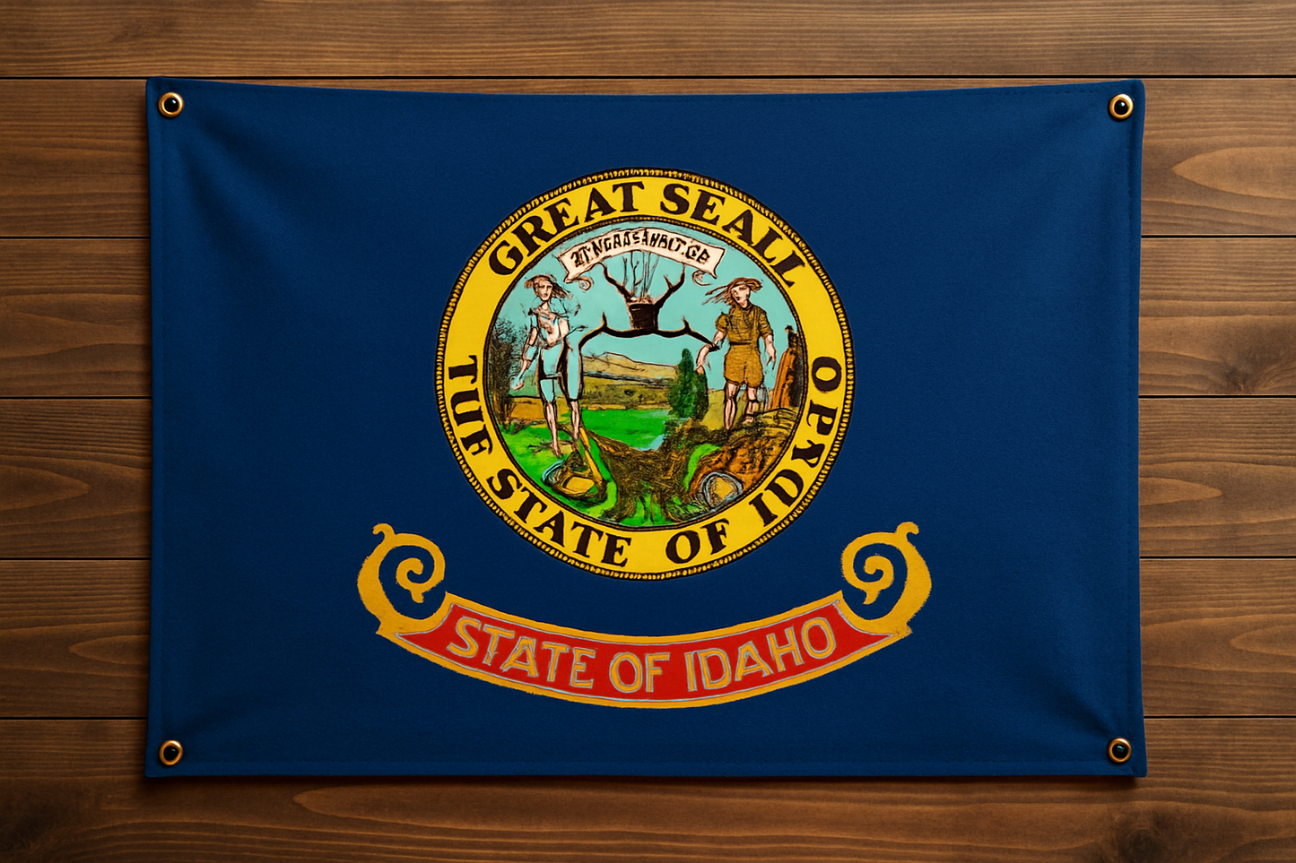 Idaho Flag with Grommets Along the Edges for Wall Hanging