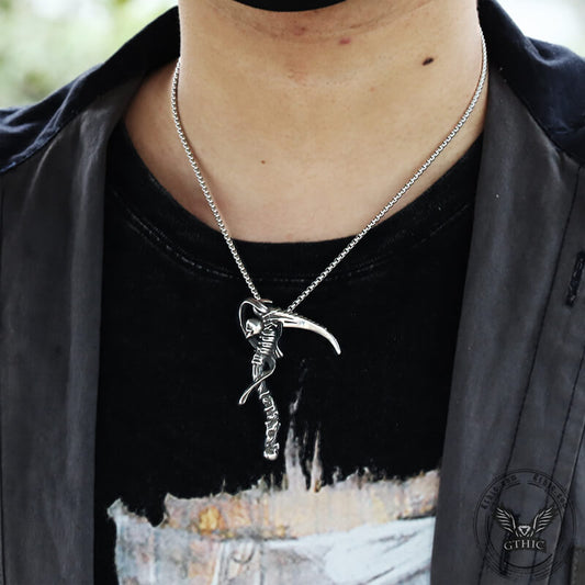 Reaper Scythe Stainless Steel Skull Pendant