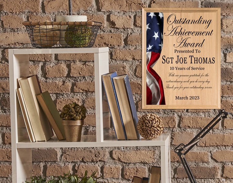 Military Service Plaque – Personalized Appreciation Award With Name, Rank & American Flag