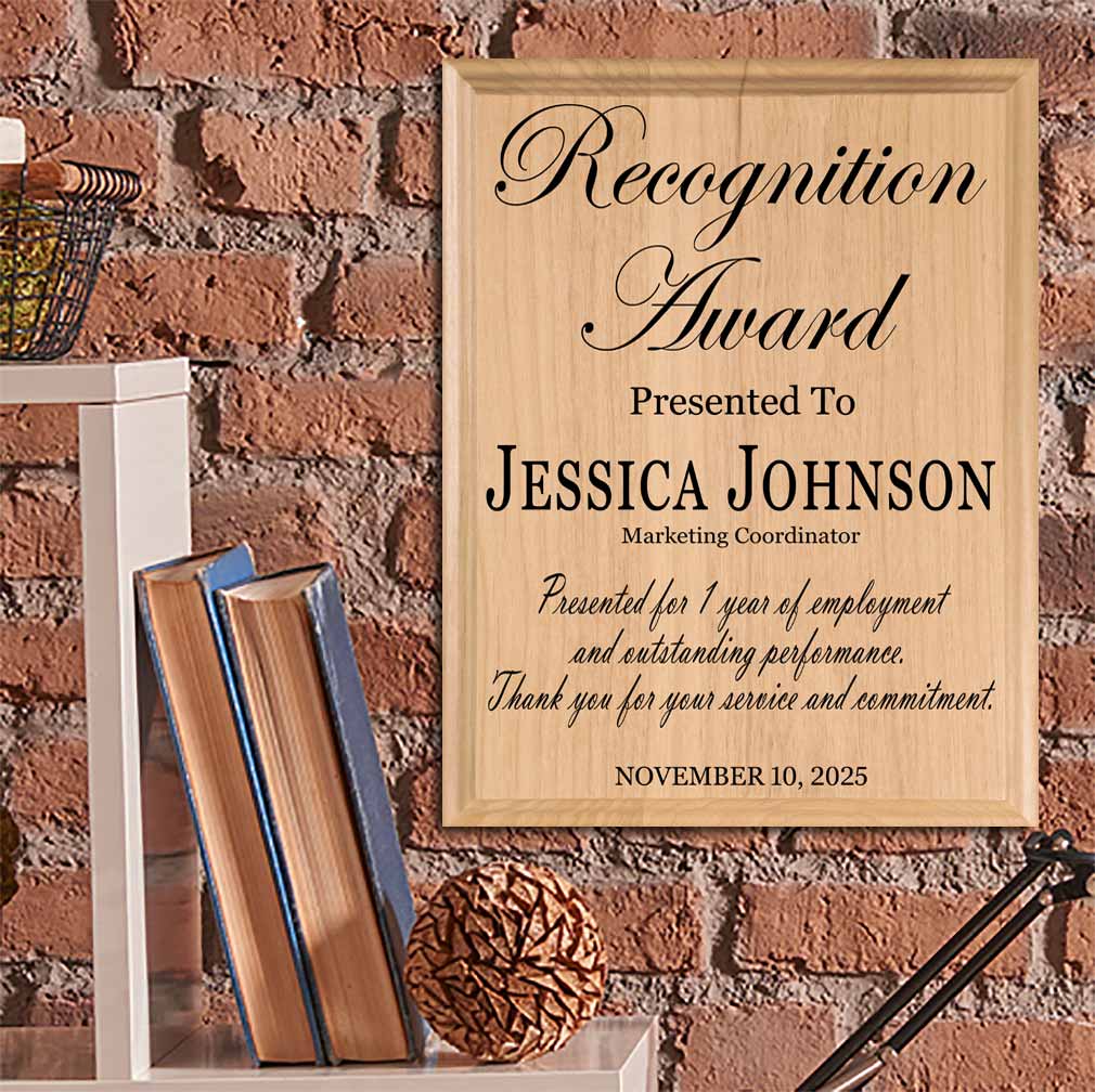 Recognition Plaque - Custom Appreciation Award Gift - Promotion, Retirement, or Achievement - Solid Wood