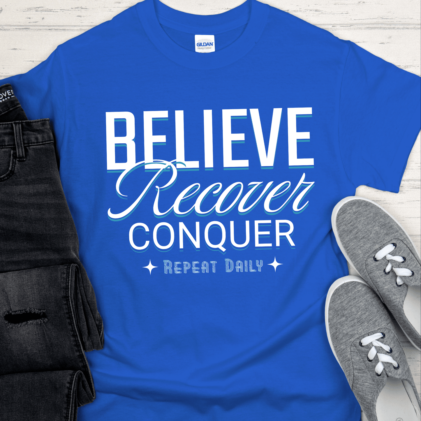 Recovery T-Shirt | Inspiring Sobriety |  Believe, Recover, Conquer