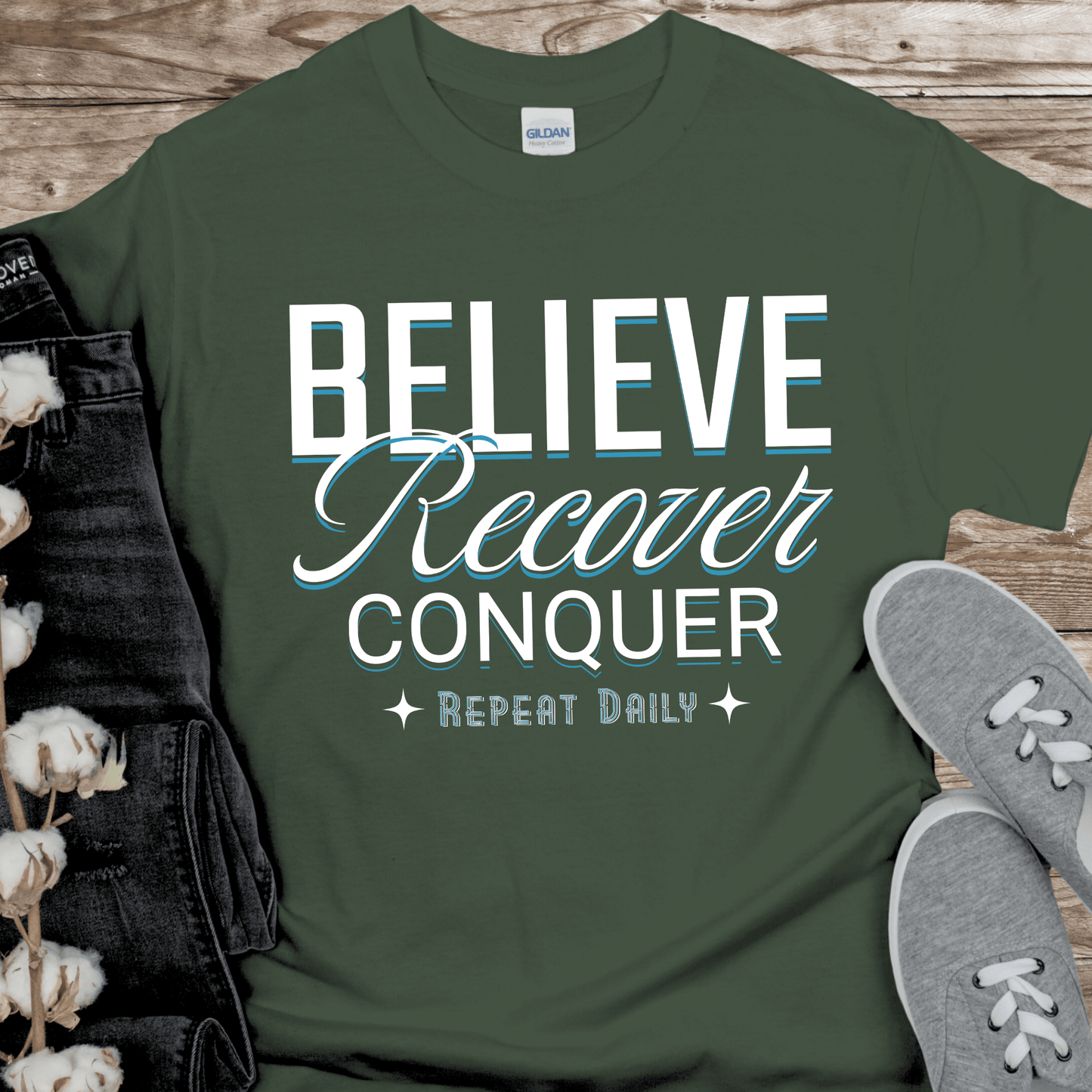 Recovery T-Shirt | Inspiring Sobriety |  Believe, Recover, Conquer