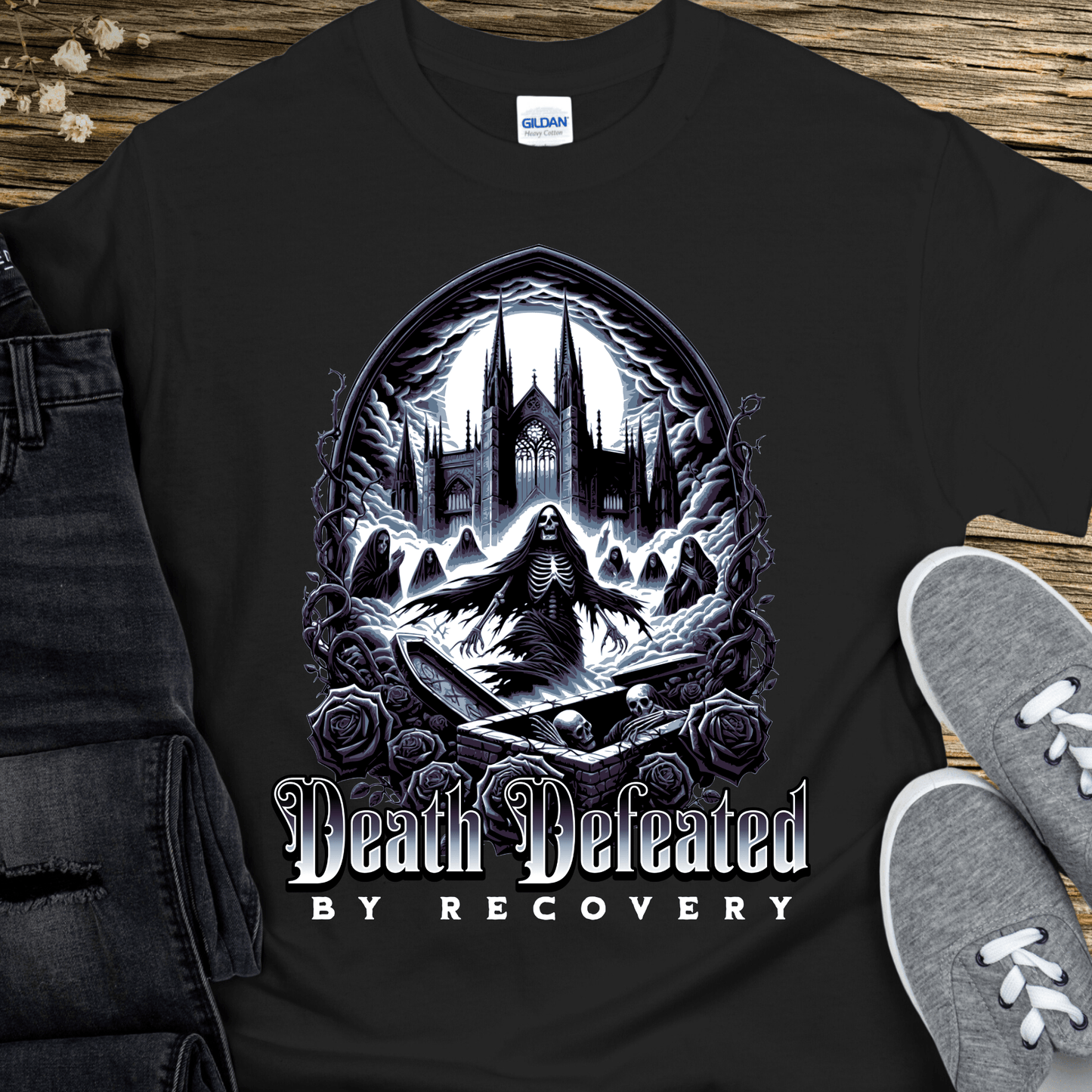 Recovery T-Shirt | Inspiring Sobriety |  Death Defeated By Recovery