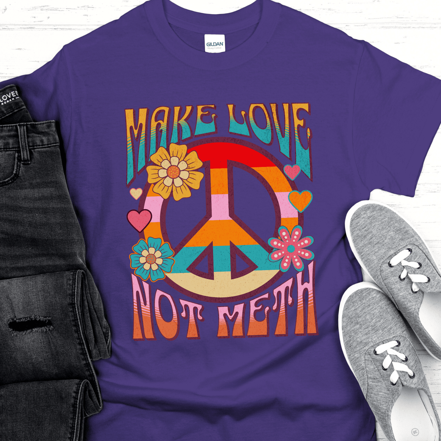 Recovery T-Shirt | Inspiring Sobriety |  Make Love Not Meth (Retro)