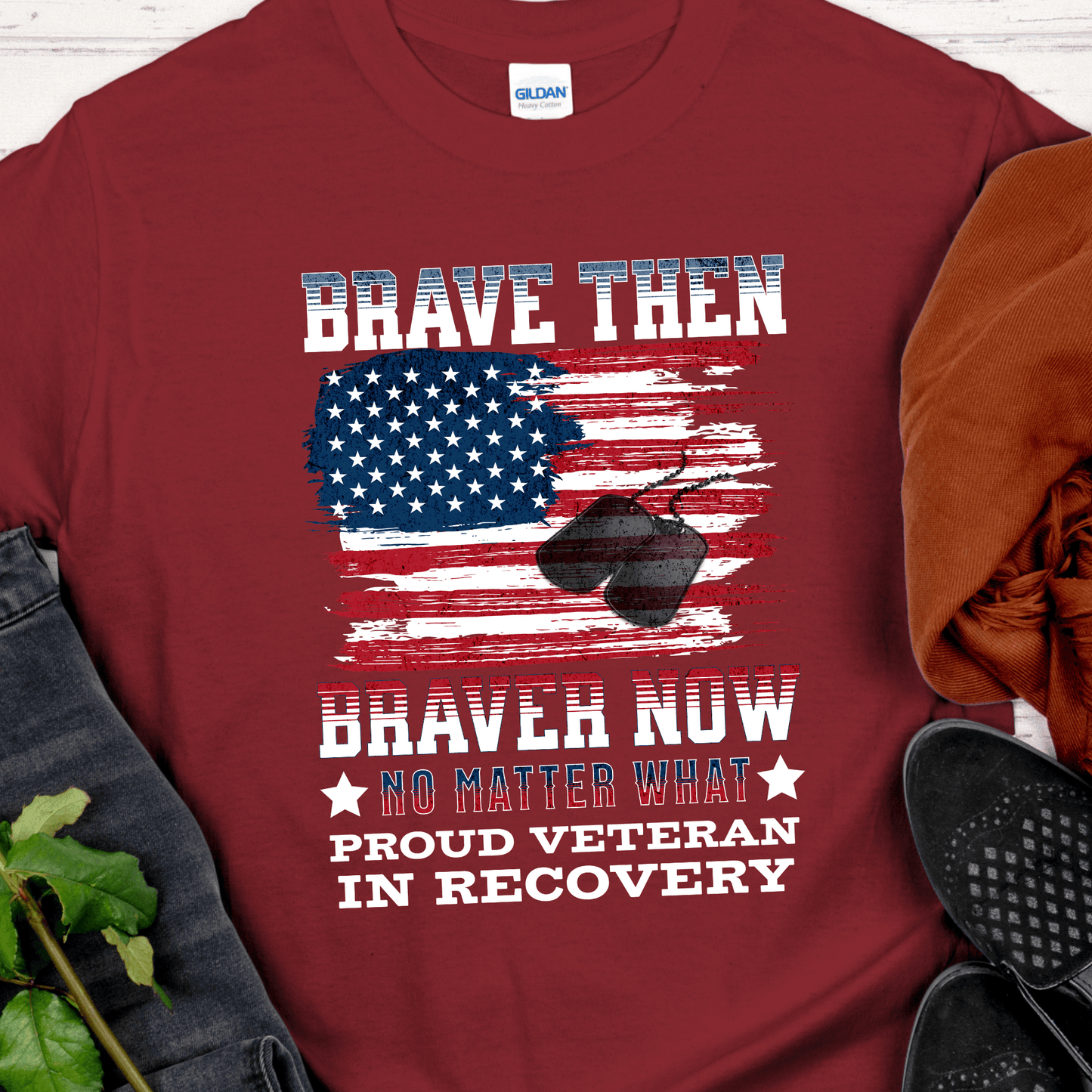 Recovery Veteran T-Shirt | Inspiring Sobriety |  Brave Then, Braver Now