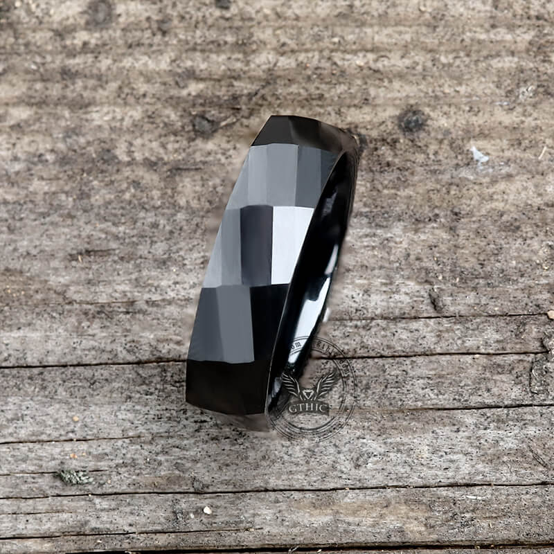 Rectangular Faceted Engagement Ceramic Ring