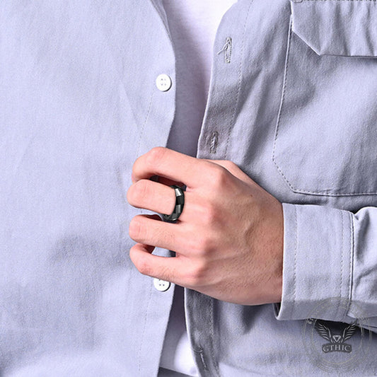 Rectangular Faceted Engagement Ceramic Ring