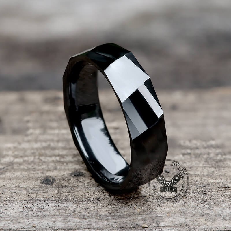 Rectangular Faceted Engagement Ceramic Ring