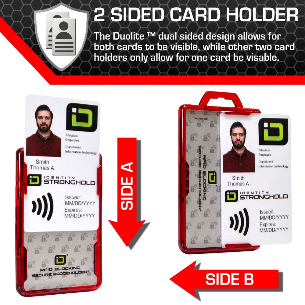 Secure Badge Holder Duolite ® Vertical 2 ID Card Holder, Retractable Reel, and Lanyard Bundle