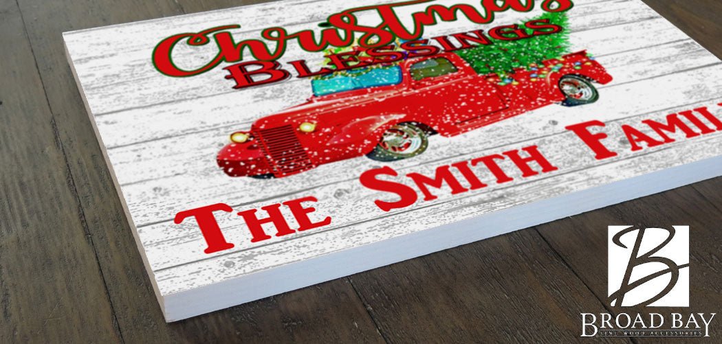 Red Truck Christmas Family Sign with Red Truck and Christmas Tree