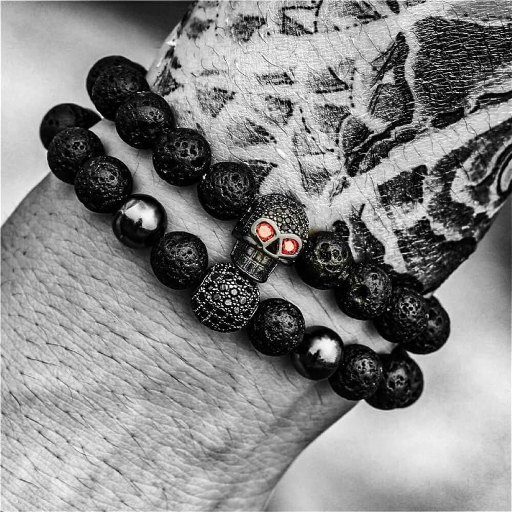 Red Eye Skull Volcanic Rock Bracelet Set