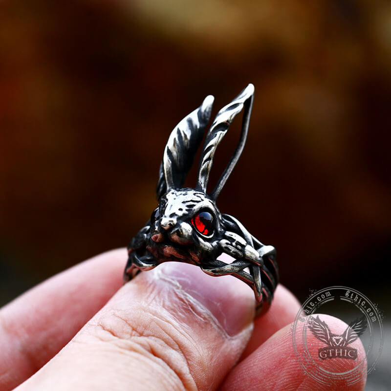 Red Eyes Rabbit Stainless Steel Animal Ring