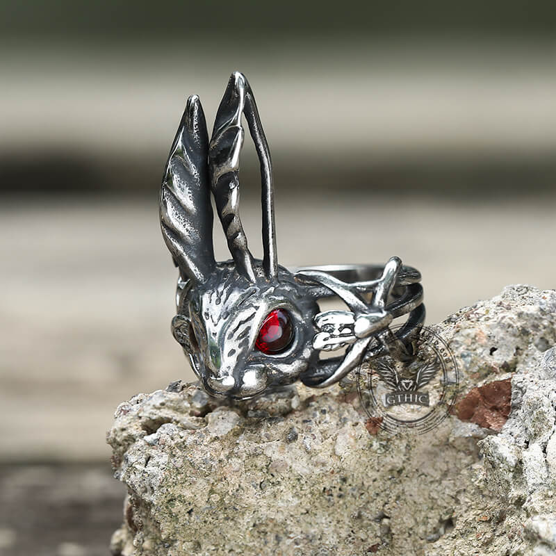 Red Eyes Rabbit Stainless Steel Animal Ring