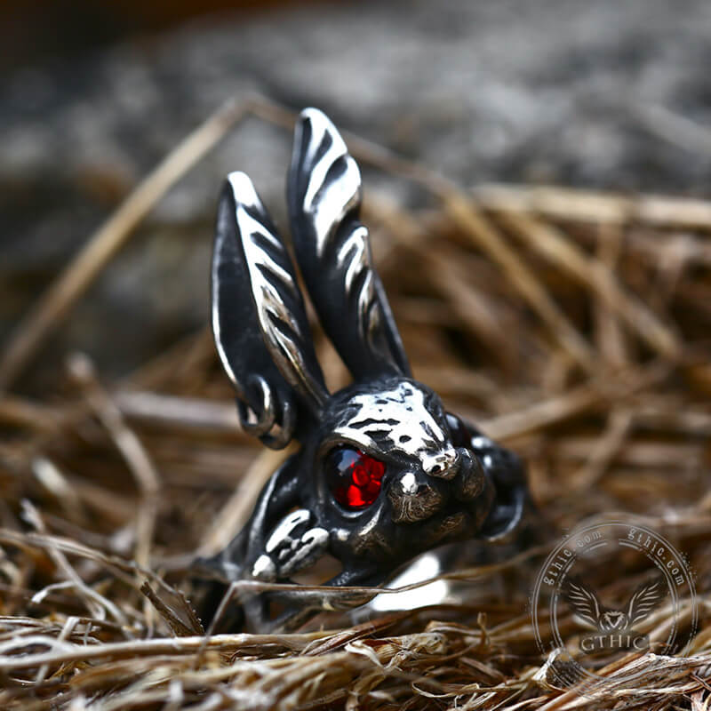 Red Eyes Rabbit Stainless Steel Animal Ring
