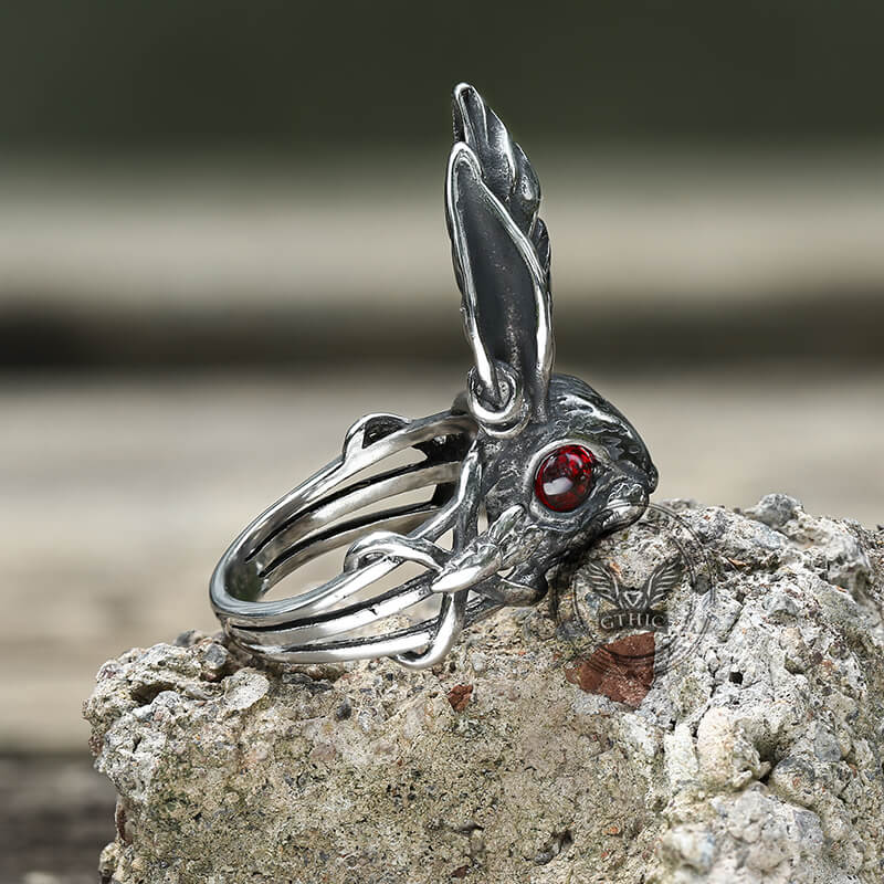 Red Eyes Rabbit Stainless Steel Animal Ring
