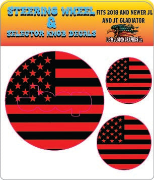 Steering wheel decal red and black flag decal